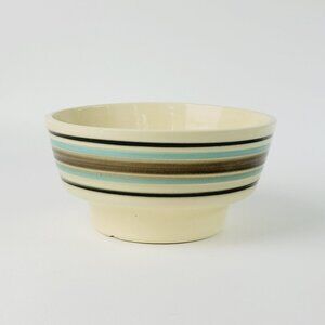 Vintage Cookson Pottery Stiped Bowl Crock Planter 7" Beige Brown Blue USA Made